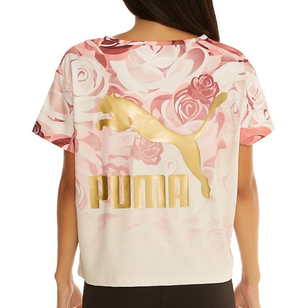 PUMA . Rose Careaux Short Sleeve Logo Top . M